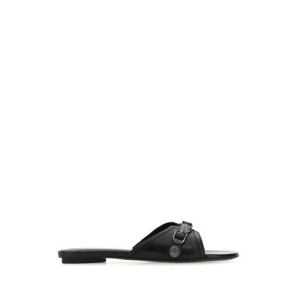 Balenciaga Women Black Leather Cagole Slippers
